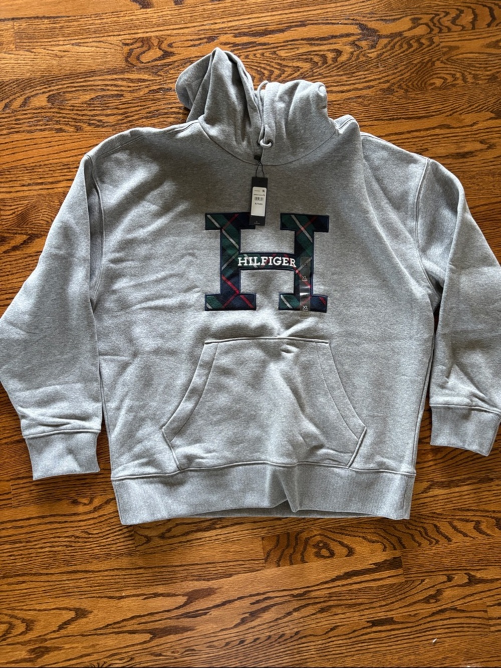 Tommy Hilfiger Light Gray Hoodie with Tartan H Logo